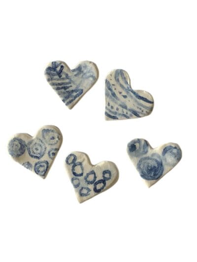 Blue White Hearts set of 5