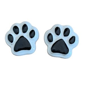 A set of 2 Dog Paw Mosaic Inserts in white/black or black/white about 3.8 cm in diameter