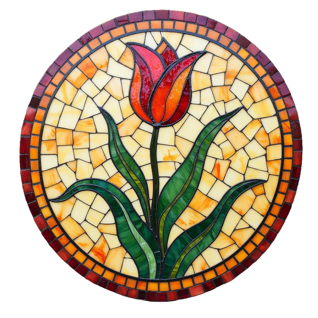 tulip mosaic made with stained glass